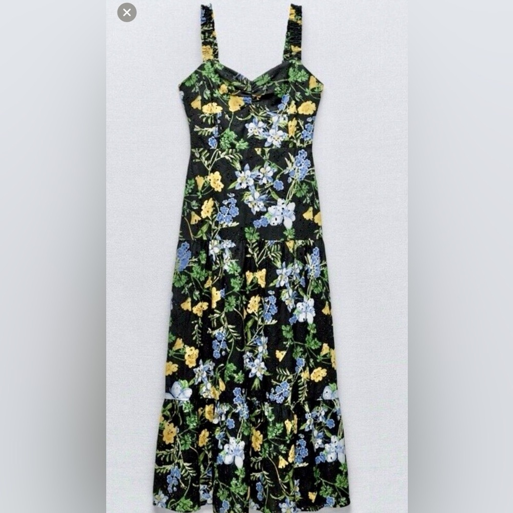 Zara Black Floral Midi Dress